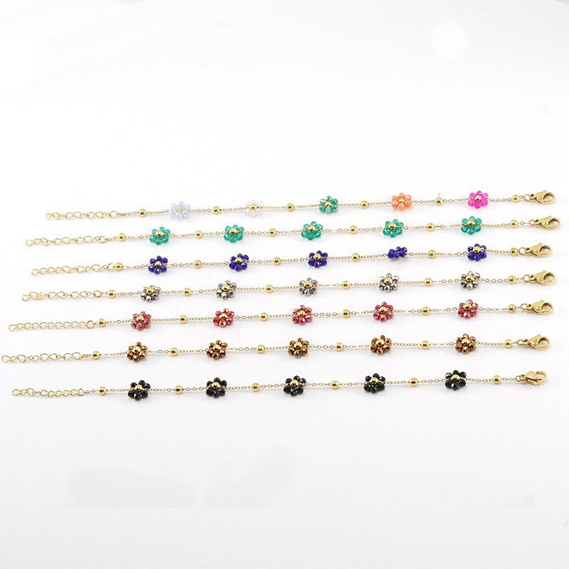 Versatile Fresh Floral Stainless Steel Bracelet for Women, Unique Titanium Steel Necklace Jewelry