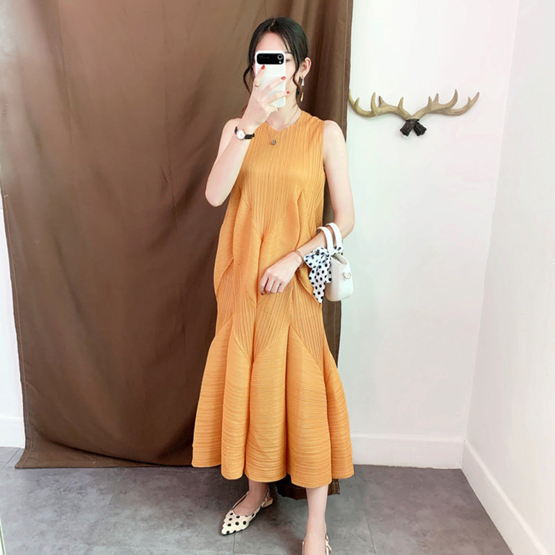 Elegant Ladies Pleated Dress Summer New Pleated Lantern Skirt Long