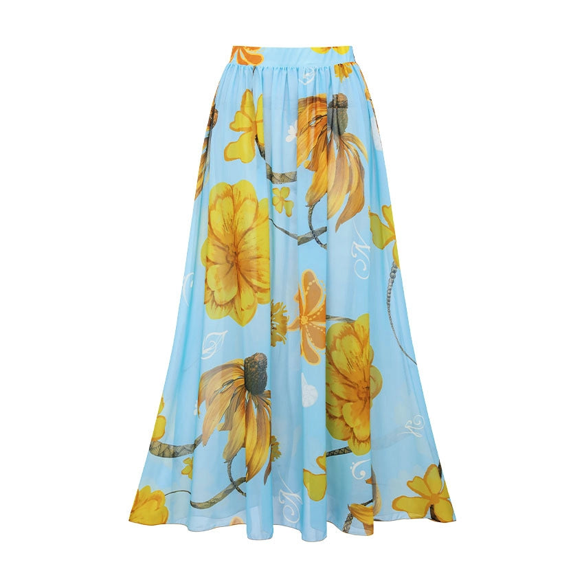 Fresh Blue Base Sunflower One-Shoulder One-Piece Swimwear Women's Two-Piece Set, 3D Ruffle Trim Vacation Swimwear for Women