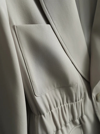 Fashion Women's Blazer Slim Notched Collar Single Button Folds Waist Straight Gray Suit Jackets Summer  New