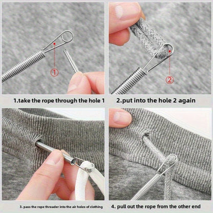 Bendable Spring Drawstring Threader Clip Pants Hoodies Elastic Band Lace Cord Flexible Drawstring Thread DIY Sewing Accessories