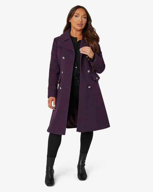 Faux Wool Blend Double Breasted Midi Coat