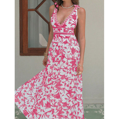 V-Neck Printed Bikini Set for Women, Two-Piece Swimwear with Beach Dress Style