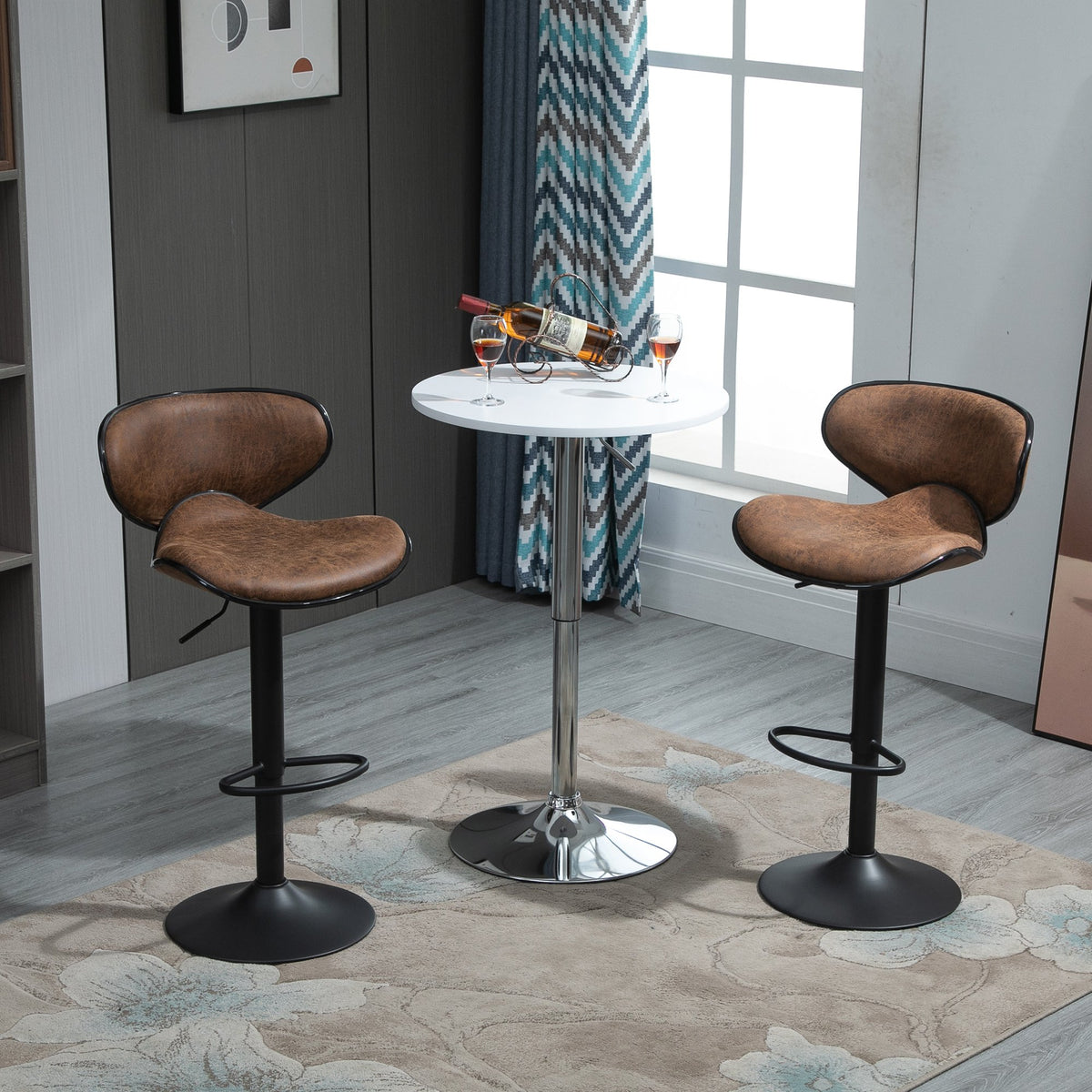 HOMCOM Vintage Bar Stool Set of 2 Faux Leather Adjustable Height