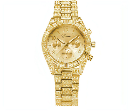 LunaGeneva™ – Rose Gold Crystal Iced-Out Quartz Watch Women
