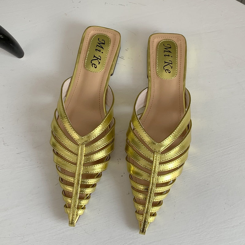 Fashion Ladies Slippers Mules Women Flip Flops Summer New Casual Pointed Toe Slides Gladiator Female Shoes Outside Heels