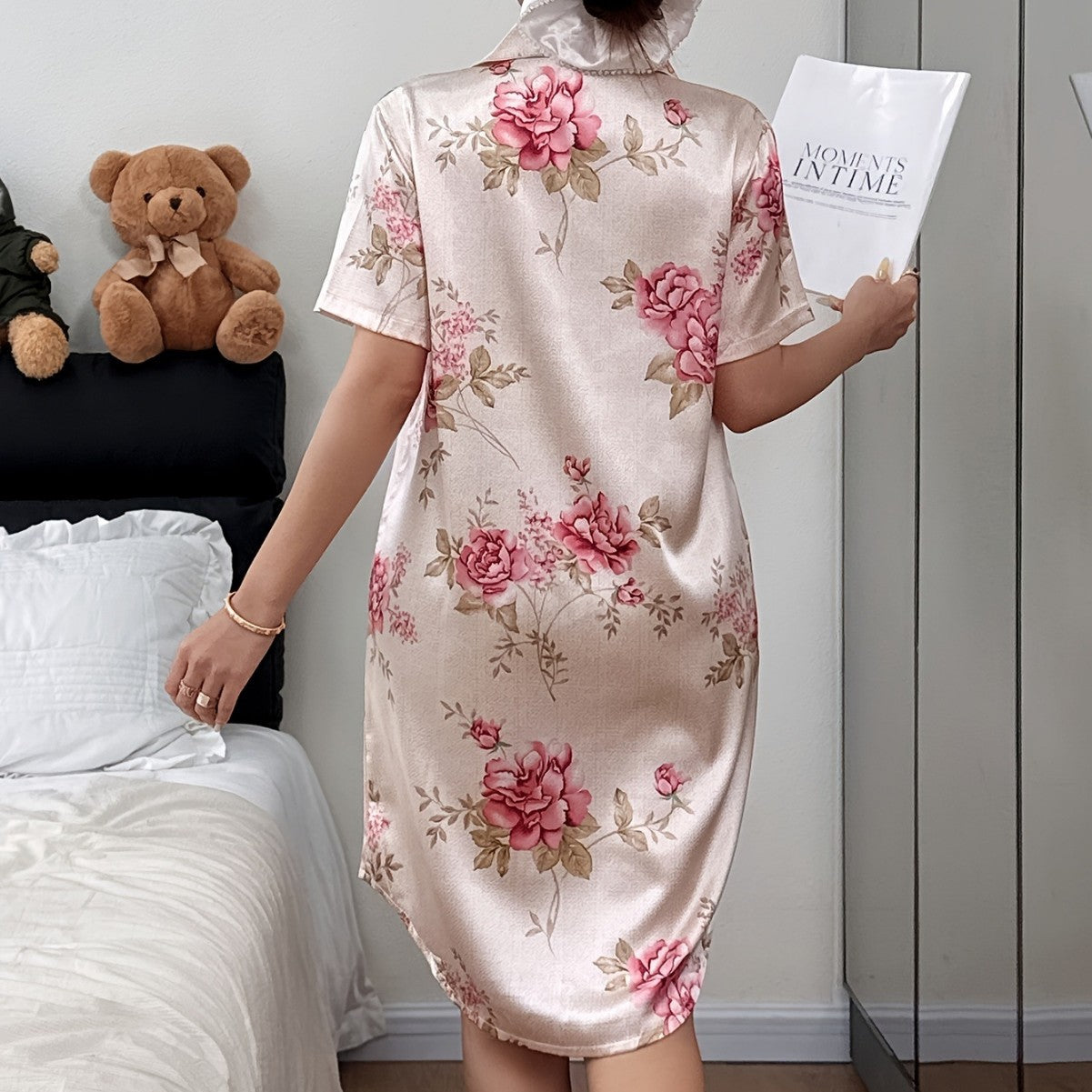 Ladies' Sleepwear Home Clothing Sexy Floral Summer Lightweight Rayon-like  Casual Short Sleeve Shirt Dress