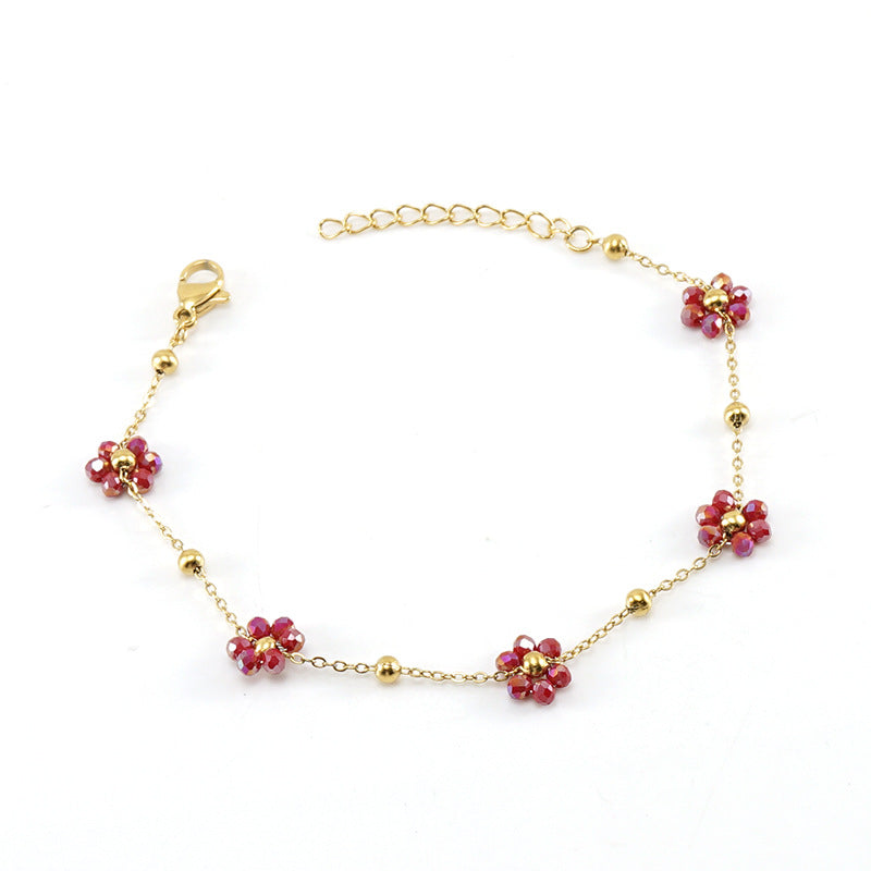 Versatile Fresh Floral Stainless Steel Bracelet for Women, Unique Titanium Steel Necklace Jewelry