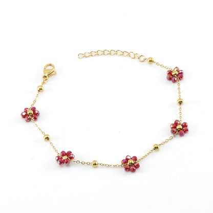 Versatile Fresh Floral Stainless Steel Bracelet for Women, Unique Titanium Steel Necklace Jewelry