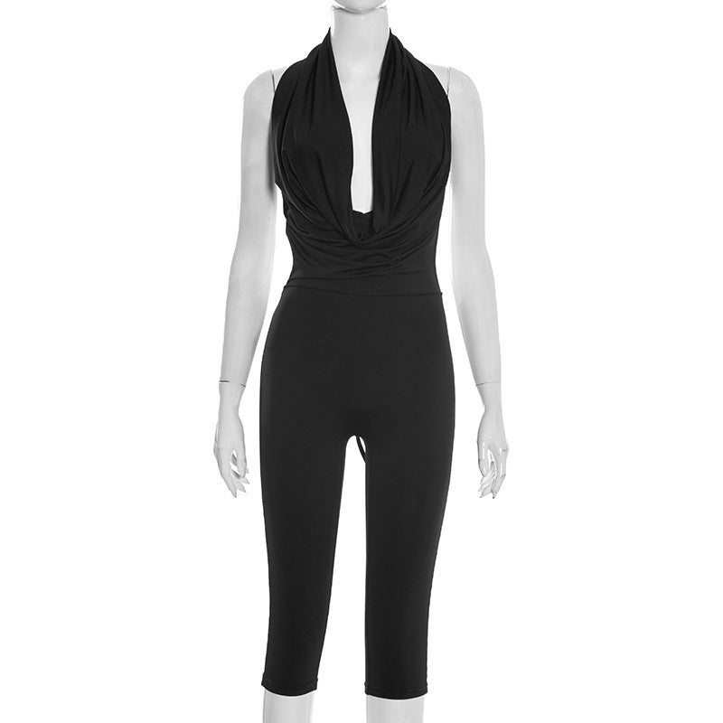Ladies' Fashion Spring Summer Solid Color Halter Backless High Neck Bodycon Dress for Nightclub