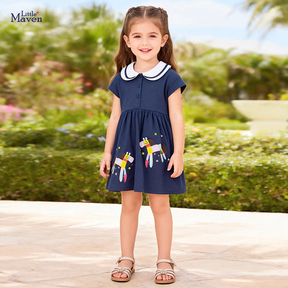 Girls' Dress Summer Short Sleeve Cartoon Dress