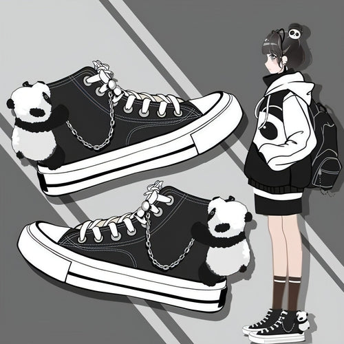 PandaX™ – High Top Canvas Sneakers with Plush Panda