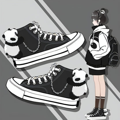 PandaX™ – High Top Canvas Sneakers with Plush Panda