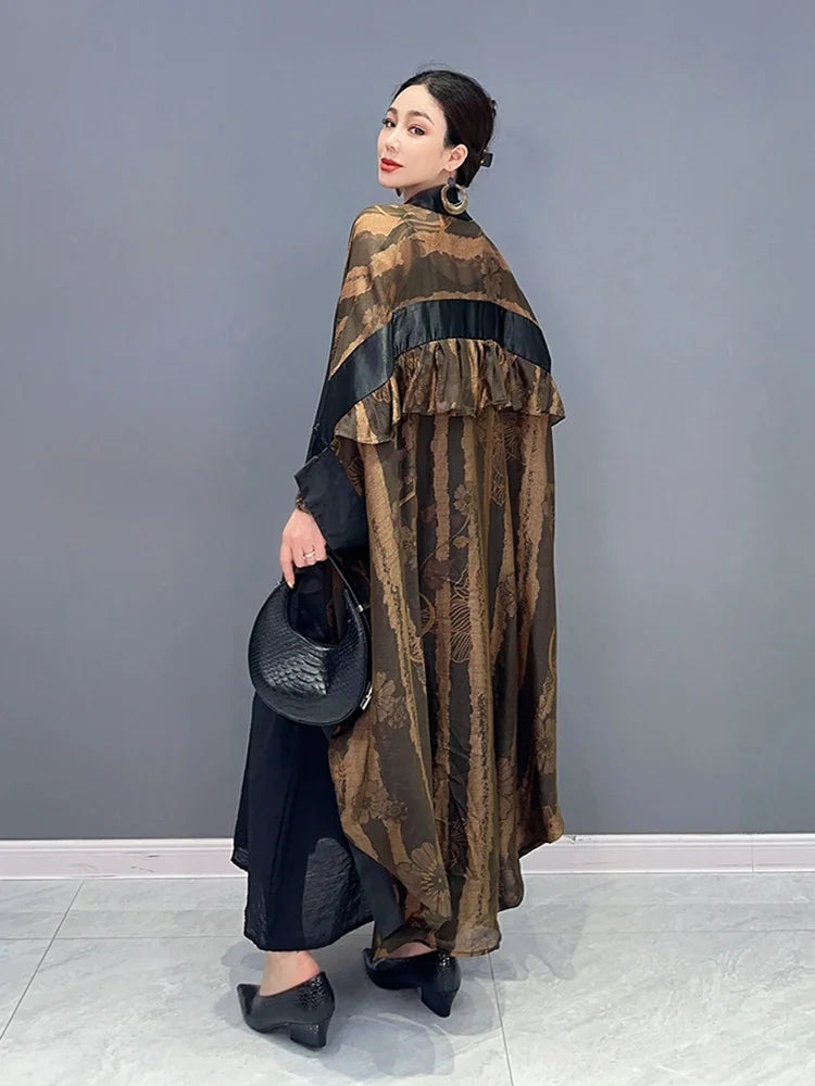 Fashion Printed Dress For Women V-neck Dial Buckle Batwing Sleeve Patchwork Loose Vestido Summer New Tide