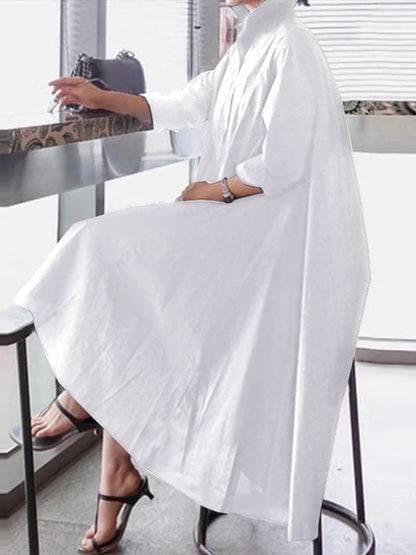 White Dress Women Sexy Turn-down Collar Asymmetrical Party Dress Office Ladies Sundress Casual Vestido  Robe