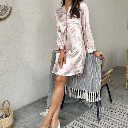Ladies' Lightweight Summer Shirt Dress, Sleepwear, Home Clothing Versatile Wearable Outfit, Comfortable, Long Sleeve Option