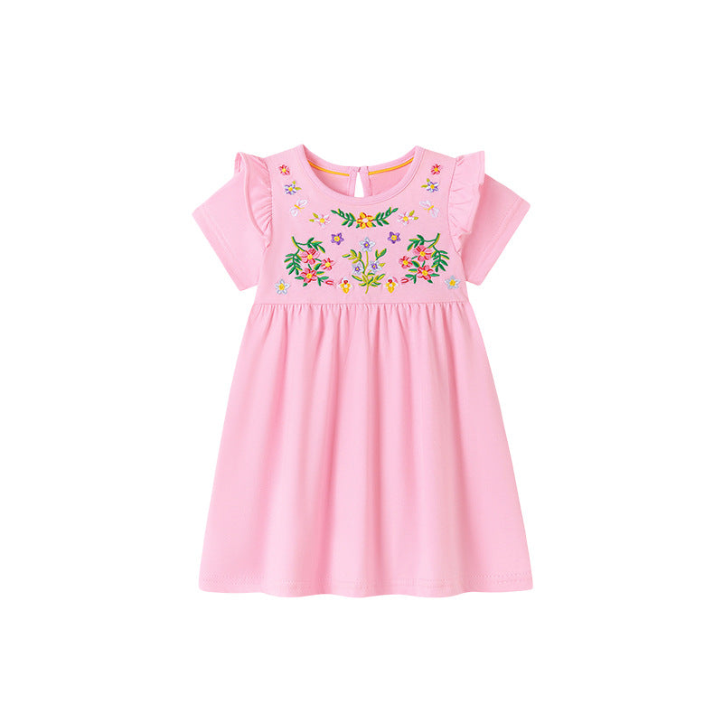 Girls' Dress, Cute Floral Summer Dress, Children's Short Sleeve Dress