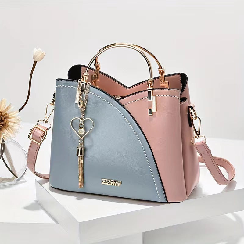 Color-blocked  large-capacity shoulder bag with high-quality crossbody design