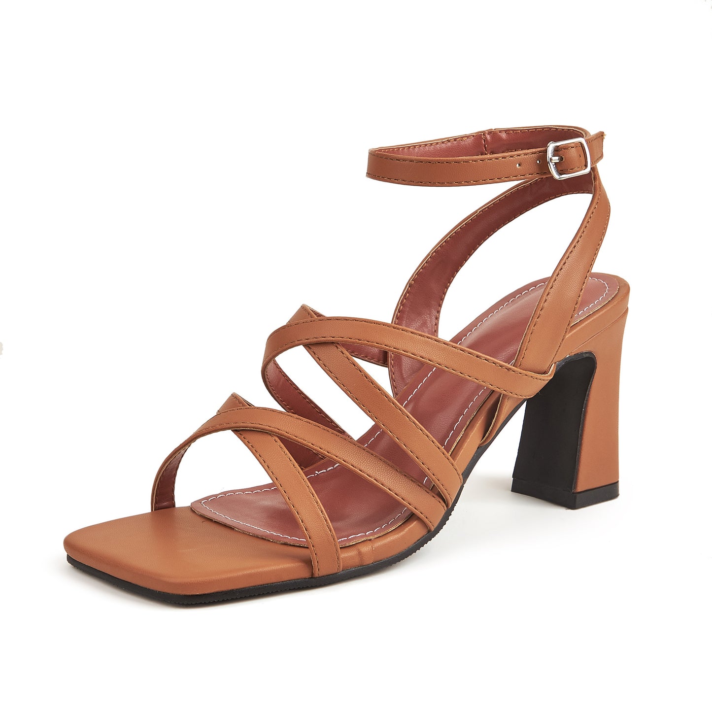 Women's Shoes Thick Heel High Heel Strap Sandals Square Toe Ankle Strap Spring Summer Ladies Plus Size Ladies Shoes