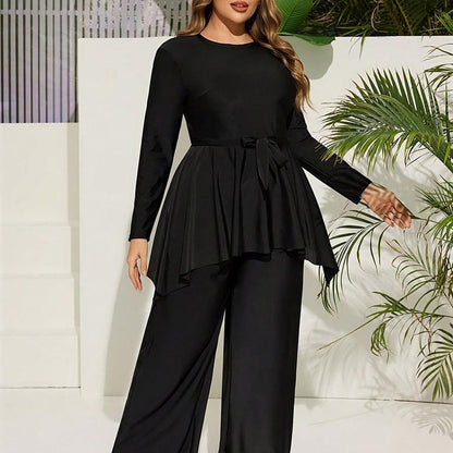 Printed Strapless Plus Size Dress-style Two-piece Swimwear Set