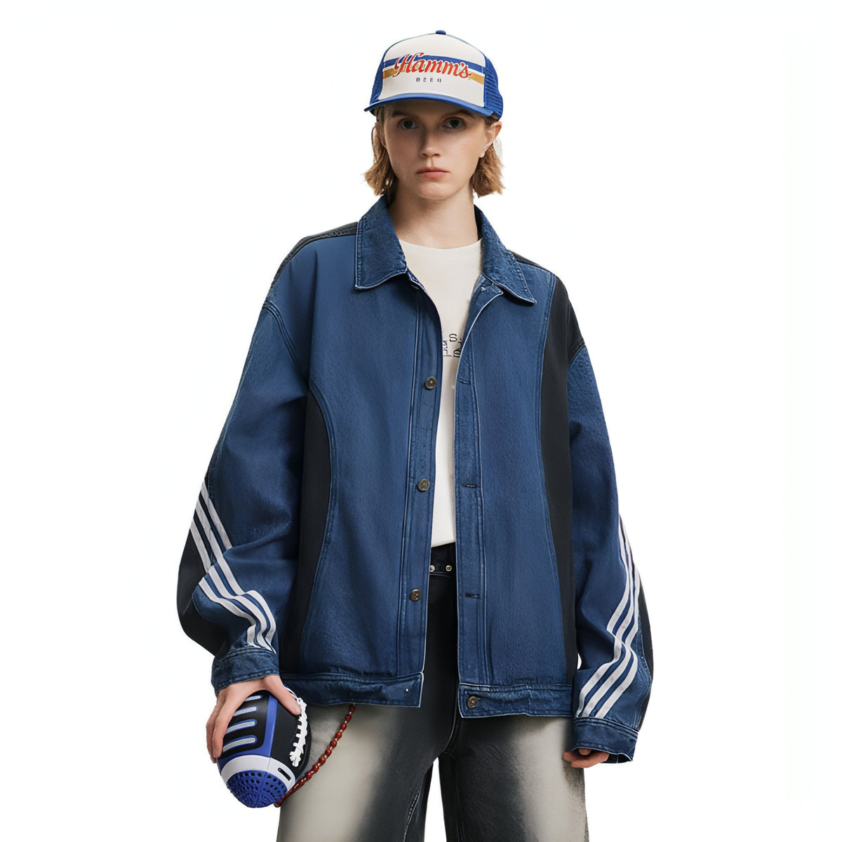 Side Stripe Stitching Loose Denim Jacket Men And Women European And