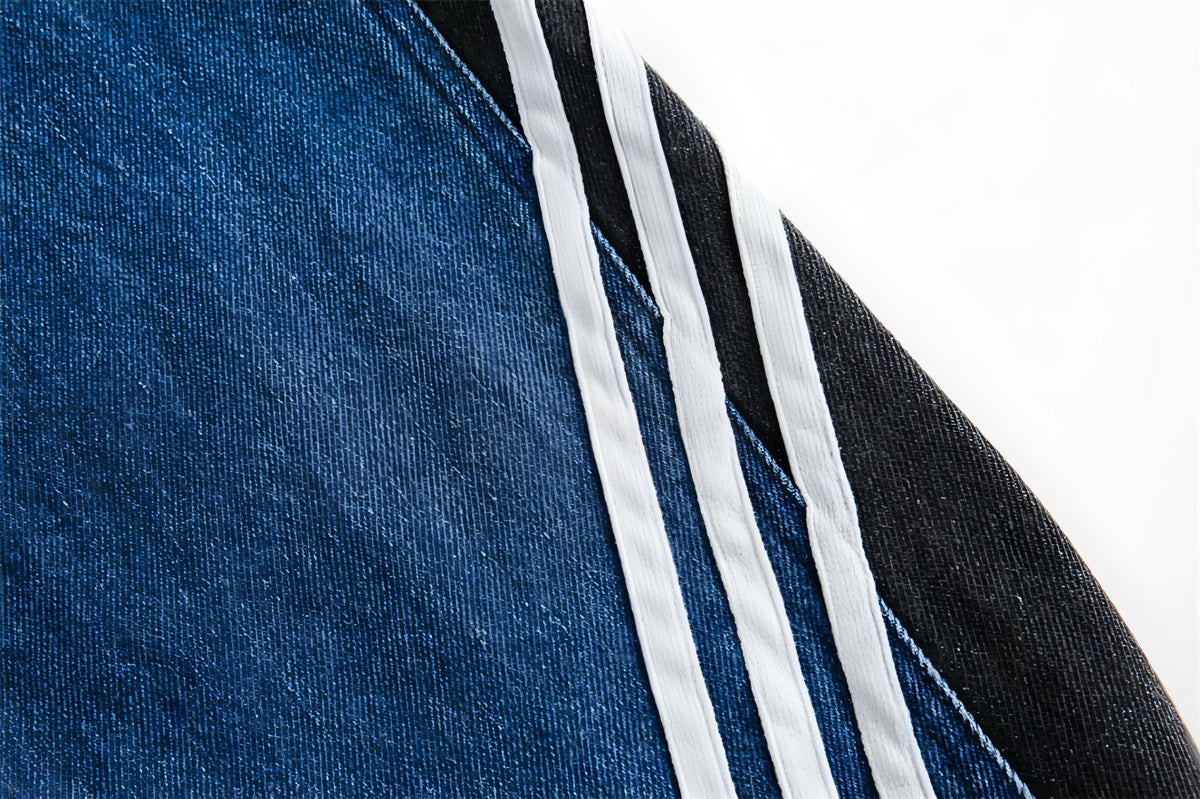 Side Stripe Stitching Loose Denim Jacket Men And Women European And