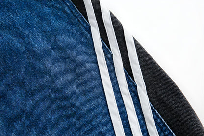 Side Stripe Stitching Loose Denim Jacket Men And Women European And