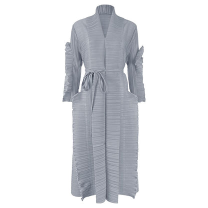 Spring And Summer Women's Catwalk Models Fungus Edge Long Sleeve Stitching Straps Pleated Dress