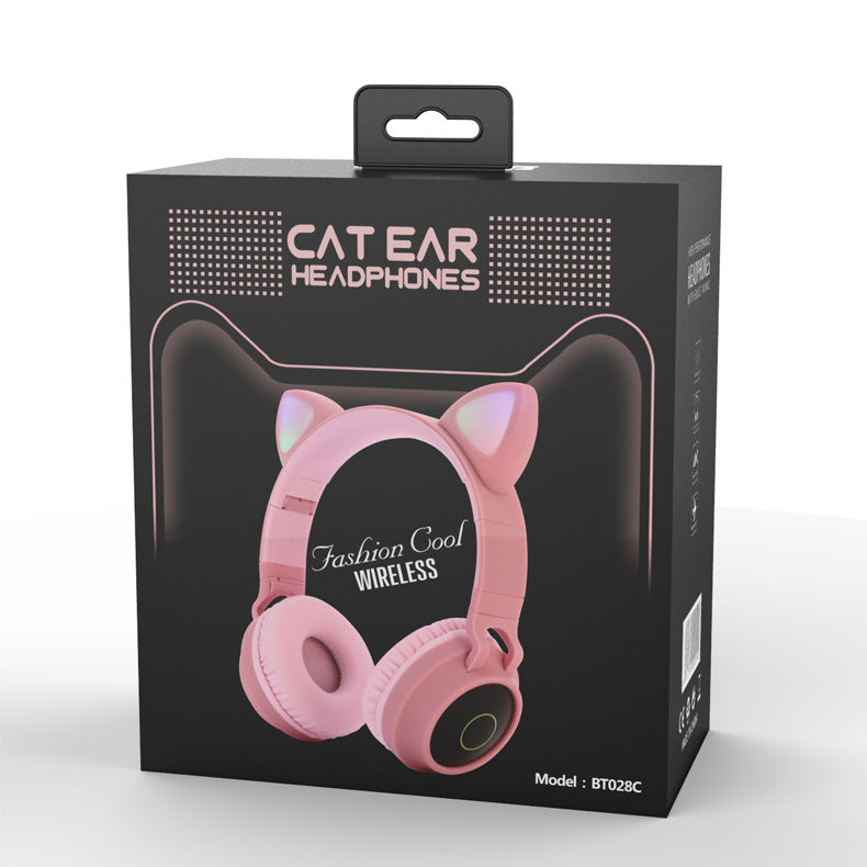 LED Light Cat Ear Headphones Wireless Bluetooth 5.0 Headset Portable
