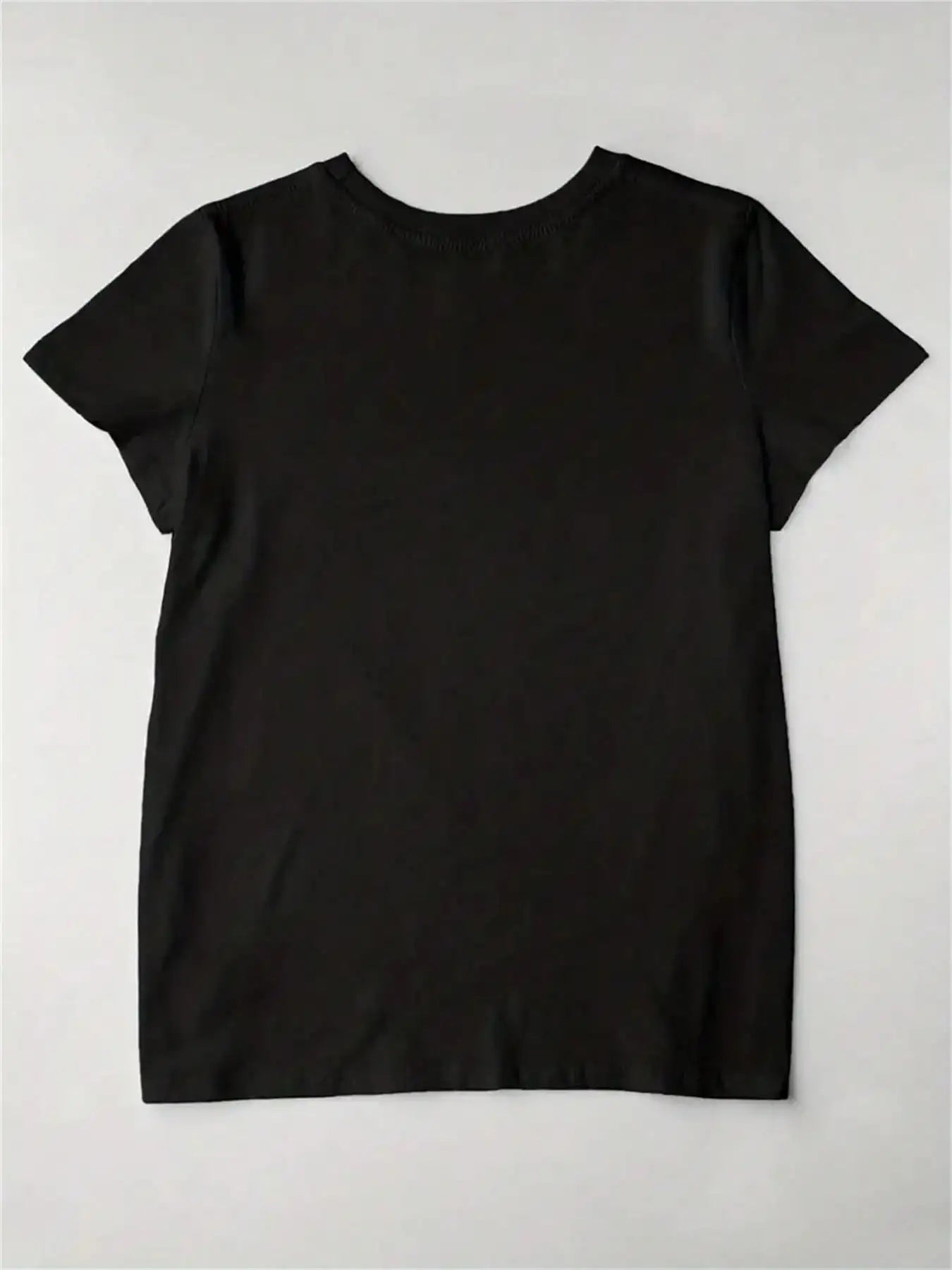 Black Short-Sleeve Crew Neck Graphic Tee with Bold Lettering and Cross Design