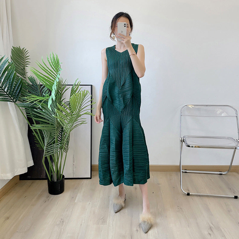 Elegant Ladies Pleated Dress Summer New Pleated Lantern Skirt Long