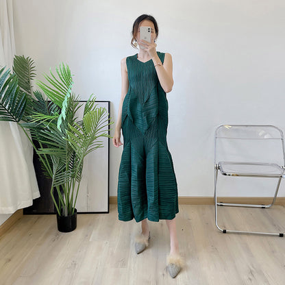 Elegant Ladies Pleated Dress Summer New Pleated Lantern Skirt Long