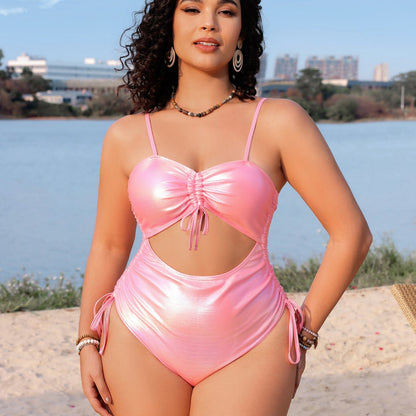 Solid color drawstring women's swimsuit
