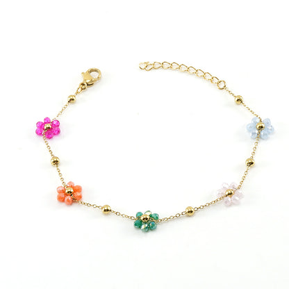 Versatile Fresh Floral Stainless Steel Bracelet for Women, Unique Titanium Steel Necklace Jewelry