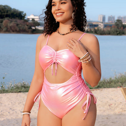 Solid color drawstring women's swimsuit