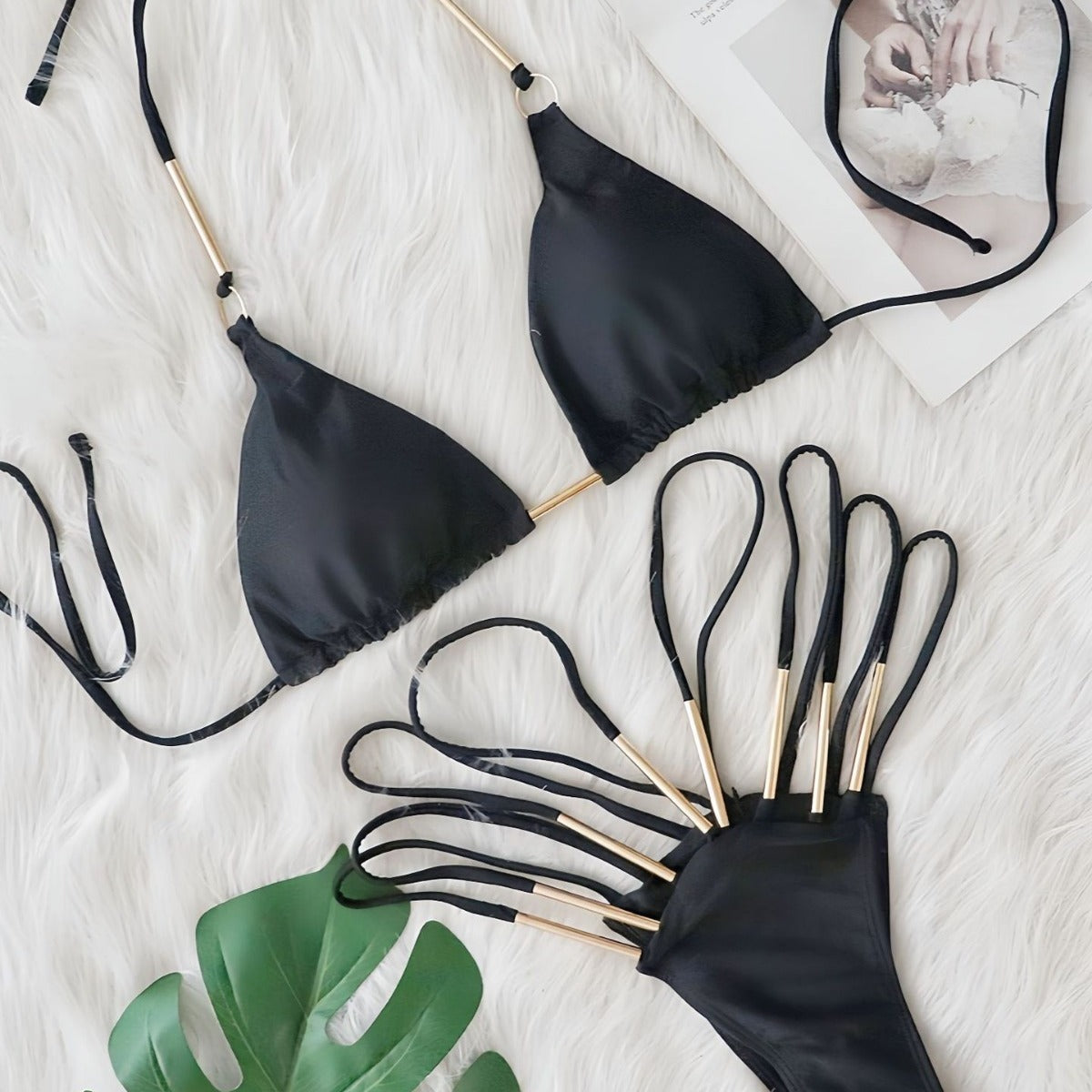 Metal Accessories Bikini Solid Color