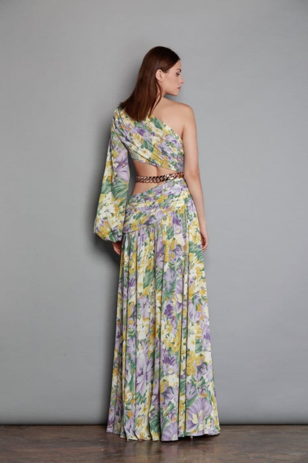 Women's Sloping Shoulder Sexy Navel Floral Skirt Temperament Ladies Irregular Swing Dress