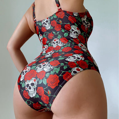 Rose skull one-piece swimsuit