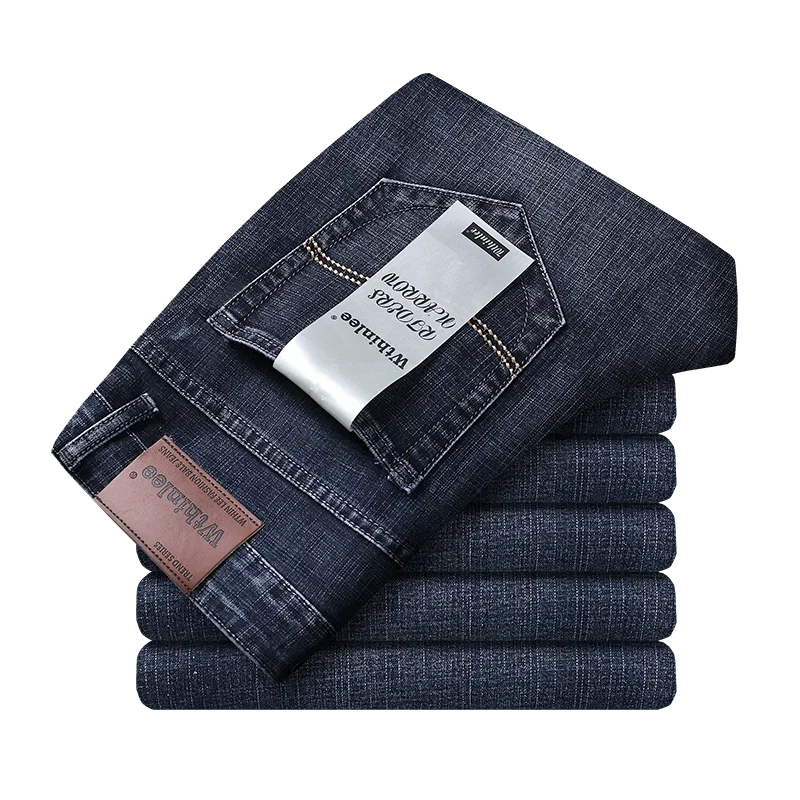 Wthinlee Men's Jeans Casual Straight Stretch Fashion Classic Blue Black Work Denim Pant Trousers Male  Clothing