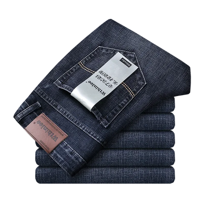 Wthinlee Men's Jeans Casual Straight Stretch Fashion Classic Blue Black Work Denim Pant Trousers Male  Clothing