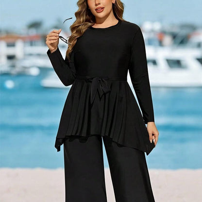 Printed Strapless Plus Size Dress-style Two-piece Swimwear Set