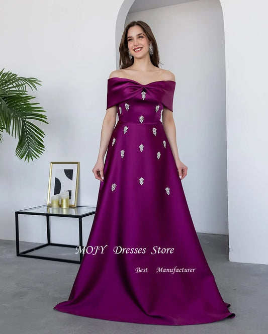 Mojy Royal Blue Off Shoulder luxurious women's Evening Dresses With Beads 2025 Aline Women Dubai Party Long Dress Customized