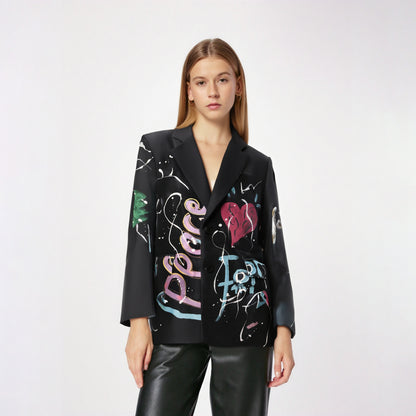 Spring Summer New Fashion Trend Blazer Lapel Single-breasted Printing Temperament Loose Coat Women