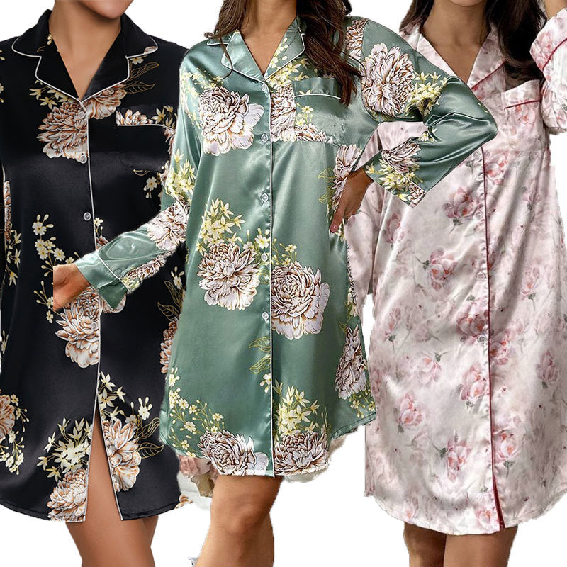 Ladies' Lightweight Summer Shirt Dress, Sleepwear, Home Clothing Versatile Wearable Outfit, Comfortable, Long Sleeve Option