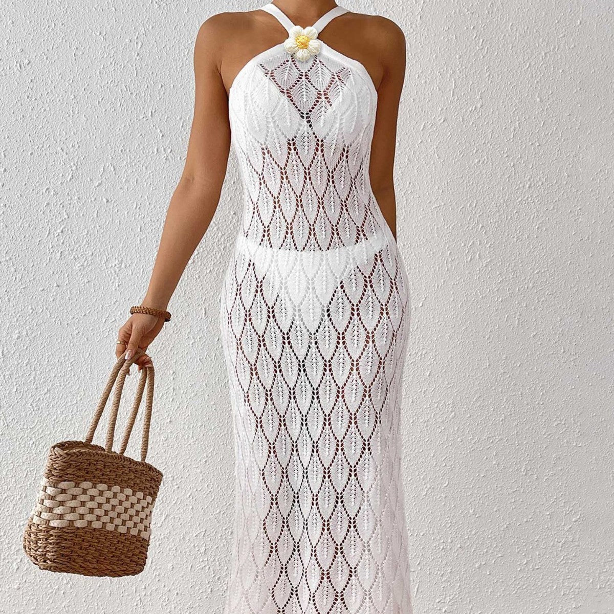 Ladies Beach Dress Women's Sexy Backless Hollow Dress Bikini Cover-Up