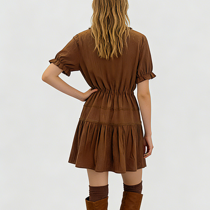 Women's fashionable French-style lace-trimmed velvet bow waist drawstring dress