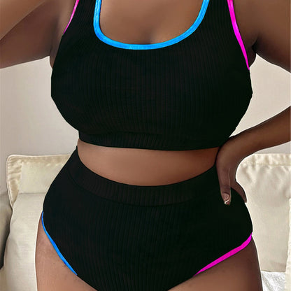 Tankini sexy swimsuit with contrasting tie dye fabric