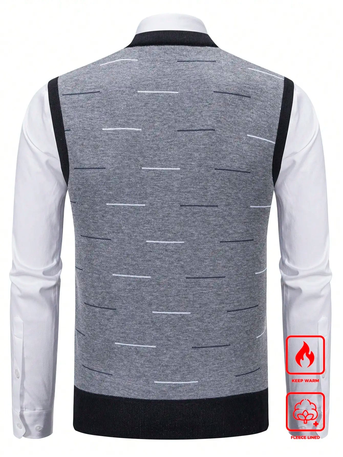 Men's V-Neck Thermal Lined Knit Vest for Business & Leisure, Warm Padded Sweater Vest with Stripe Pattern