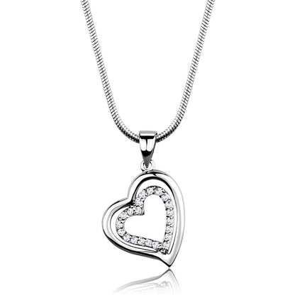 3W841 - Rhodium Brass Chain Pendant with AAA Grade CZ  in Clear