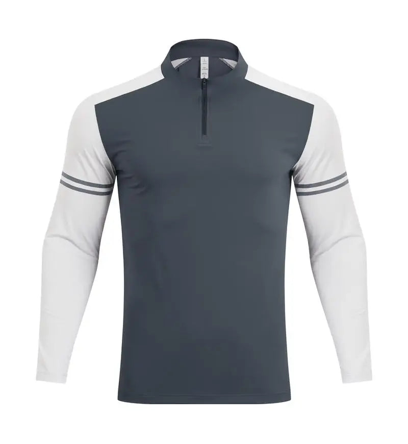 Custom DIY Long-sleeved Half-zipper T Shirt Men Elastic Training Gym Fitness Workout Sport Jersey Athletic Running Shirt Men